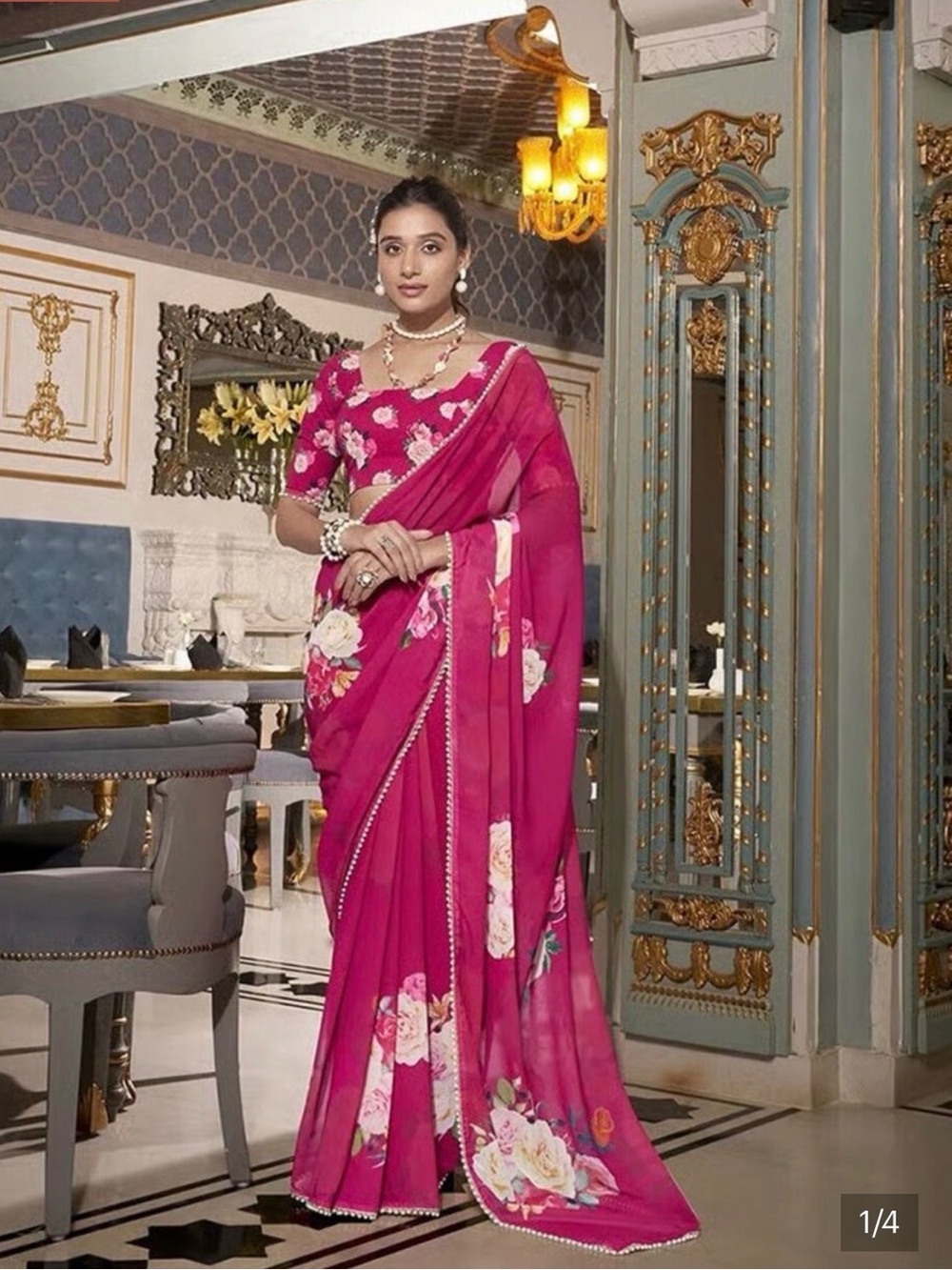 Elegant Pink Floral Saree Dress with Blouse